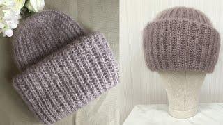 ВСЕГДА В МОДЕ! ВЯЗАНАЯ ШАПКА ИЗ МОХЕРА "ТАКОРИ" С ДВОЙНЫМ ОТВОРОТОМ ! KNITTED HAT