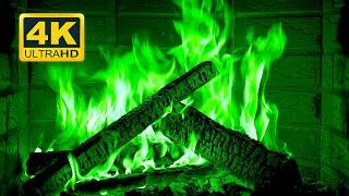  Halloween Fireplace 4K (12 HOURS). Magic Fireplace with green flames. Fireplace Burning 4K