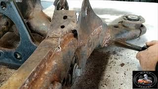 Satisfying rust removal from a car frame with a scaling gun