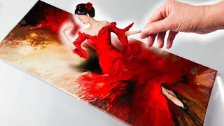  STUNNING Red Flamenco Dancer Acrylic Pour! Next Level Technique! | AB Creative Tutorial