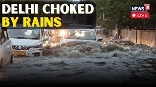 Delhi Rains LIVE News | Heavy Rain In Delhi-NCR : Roads Flooded, Car Submerged Under Flyover | N18L