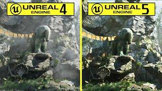 Ancient Temple Demo Unreal Engine 4.25 vs Unreal Engine 5.1 RTX 4080 Graphics Comparison