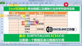 【Excel精选技巧】Excel筛选隐藏行以及删除行后仍然保持序号连续