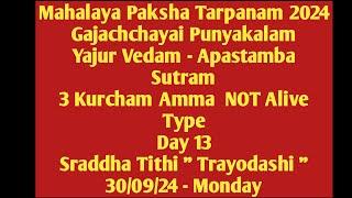 Malaya Paksham 24 Gajachchayai Yajur Apastambam 3 Kurcham Amma NOT Alive Day 13 Trayodashi 30/09/24