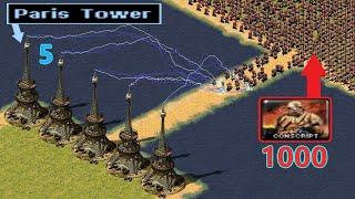 5 Paris Towers vs 1000 Conscripts - Bridge test - Red Alert 2