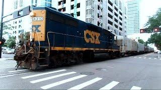 CSX Street Runner Freight Train In The Middle Of Downtown