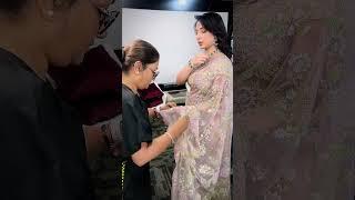 Draping a see-through net saree in pregnancy | Dolly Jain saree draping on pregnant lady