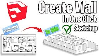 How To Create Walls in Sketchup in one click | Easy Ways to Draw Walls in Sketchup on fredo6 plugin