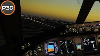 P3Dv5 - PMDG 777 | Sunset visual approach in Amsterdam on VATSIM