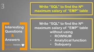 Oracle interesting questions and answers | SQL to find the N th maximum salary
