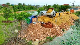 Wow Start A New Project Filling Foundation!! Dozer Komatsu D21A Pushing Soil Into House's Foundation