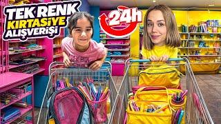 24 SAAT BOYUNCA TEK RENK KIRTASİYE ALIŞVERİŞİ CHALLENGE !? | Gamze Karta Öykü Karta