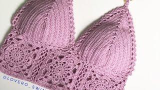 Вязаный топ крючком. Как связать топ с квадратами. Crochet top. Crochet swimsuit. Bikini crochet..