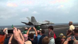 F/A-18 Super Hornets Landing On Aircraft Carrier - USS Enterprise Tiger Cruise 2011