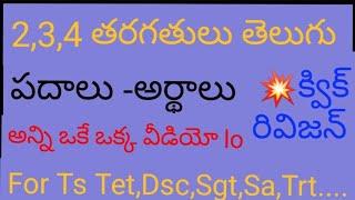 2,3,4 Classes తెలుగు పదాలు -అర్థాలు | Quick revision | telugu textbook meanings | tet dsc trt sgt sa