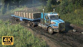 Western Star 47X NF 1424 transporting metal beams - SnowRunner 4k (No Commentary)