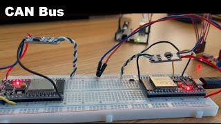 Three Node CAN System on a Breadboard with ESP32 and Arduino Microcontrollers