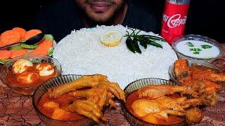 ASMR EATING CHICKEN CURRY, FEET CURRY, EGG & FISH CURRY, YOGURT WITH WHITE RICE | FAYSAL SPICY ASMR