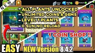 Plants vs Zombies 2 Mod 1 Coin Shop | Coins and Gems | Unlock All Plants | 0 Sun No Reload | v.8.4.2