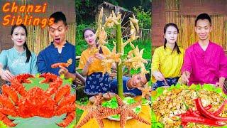 Village Food Outdoor Cooking | Starfish & King Crab Recipe | Tiktok Seafood Mukbang | Eating Show