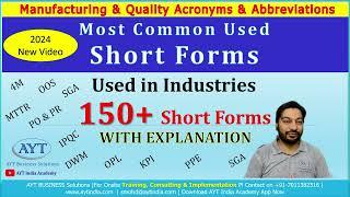 150+ Short Forms used in Industries (In Hindi) | Manufacturing & Quality Acronyms & Abbreviations