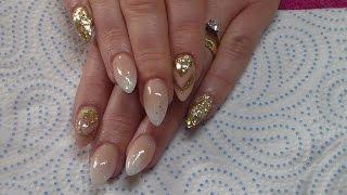 Acrylic Nails | Nude and Gold