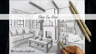 How to Draw A Living Room In Two Point Perspective | Step By Step