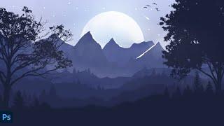 2D Painting in Photoshop - Draw Flat landscapes in Photoshop - 2d Drawing - Photoshop tutorials