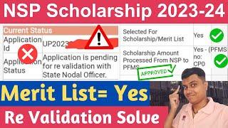 NSP Scholarship Merit list Yes 2023-24 | NSP Application Pending for Revalidation - How to solve