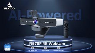 NexiGo N970P 4K Webcam with Flash Memory and Al-Powered Auto-Framing for Video Conferencing