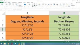 Conversion of Degrees Minutes Seconds to Decimal Degree in Excel for GIS- DMS to DD Formula in Excel