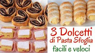 DOLCETTI DI PASTA SFOGLIA 3 Idee Facili - Ventagli al Cacao, Cannoli alla Crema, Diplomatici Mignon