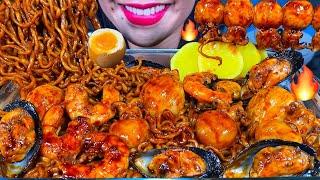 ASMR SPICY SEAFOOD BLACK BEAN NOODLES MUKBANG MASSIVE Eating Sounds