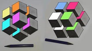 3d geometric pattern drawing tutorial #Anamorphicillusion #opticalillusion #3DTrickArt #3D