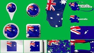 Australia Multi Flag PACK Green Screen + Alpha