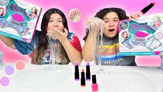 Mixing Makeup Eyeshadow Into Satisfying Slime ASMR- Clear Store Bought Slime