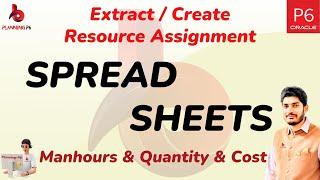 How to Extract spread sheets of Resource Assignment in primavera P6 | Manhours Quantity and Cost P6