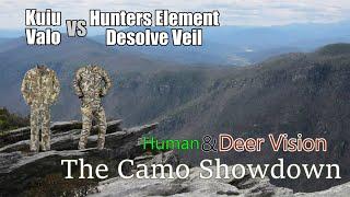 Kuiu Valo VS Hunters Element Desolve Veil on 16 Backgrounds with Deer Vision