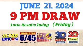 Lotto Result Today 9pm draw June 21, 2024 6/58 6/45 4D Swertres Ez2 PCSO#lotto