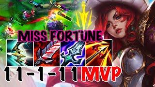 WILD RIFT MISS FORTUNE ADC GAMEPLAY | 11 -1 -11 MVP | MISS FORTUNE BUILD RUNES