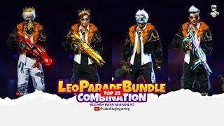 TOP 25 BEST DRESS COMBINATION WITH LEO PARADE BUNDLE! NEW BOOYAH PASS SEASON 20 COMBINATION#freefire