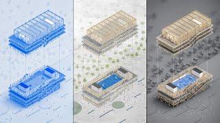1 Project and 3 Different Axonometric Styles in Architecture