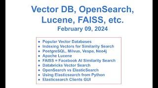 Vector DB Opensearch Lucene FAISS - February 09, 2024 - for RAG
