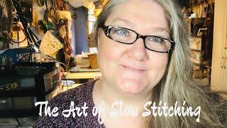 Painting~stamping & slow stitching all on fabric\ slow stitch journal project #art #howto #stitching