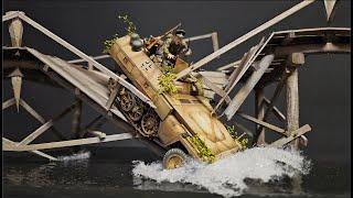 Bridge Collapse Sd.Kfz.250 falls into the Water Diorama scale 1:35