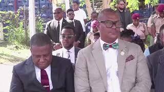 Bishop Clive Harvey sharing words of wisdom at the Renaming of the True Blue Roundabout, Grenada