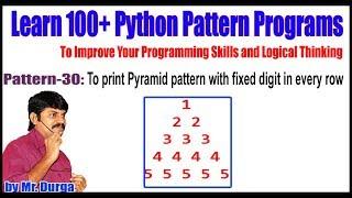 Learn 100+ Python Pattern || Pattern -30: To print Pyramid pattern with fixed digit in every row