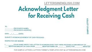 Acknowledgment Letter For Receiving Cash - Sample Letter of Acknowledgement About Receiving Cash