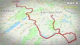 Motorcycle trip London to the Swiss Alps. Animated route map