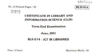 Clis #Blii014 #Answer key August 2021Ignou exam